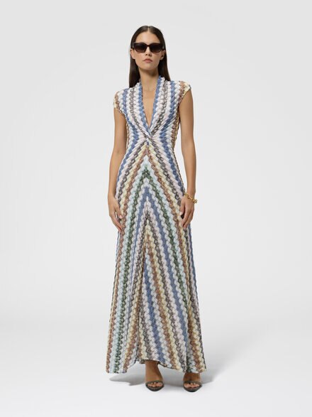 Vestido largo con motivo encaje y nudo, Multicolor  - DS26WG2HBR015PSMSPU