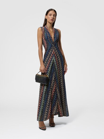 Vestido largo con motivo encaje y nudo, Multicolor  - DS26WG2HBR015PSMSPV