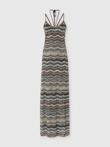 Long chevron knit dress with braided straps, Multicoloured  - DS26WG2KBK01KSSMSPO