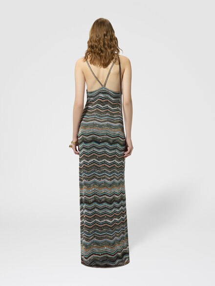 Long chevron knit dress with braided straps, Multicoloured  - DS26WG2KBK01KSSMSPO