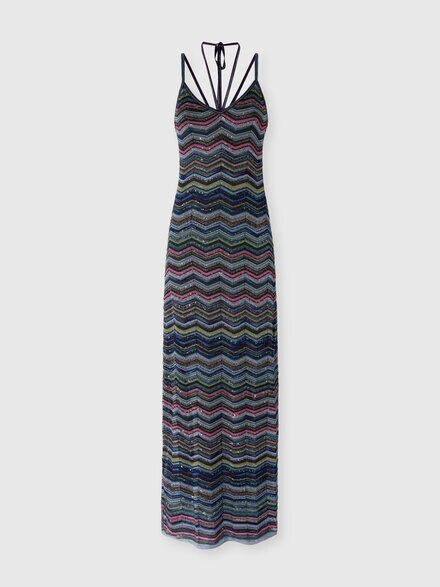 Vestido largo de punto chevron con tirantes trenzados, Multicolor  - DS26WG2KBK01KSSMSQC