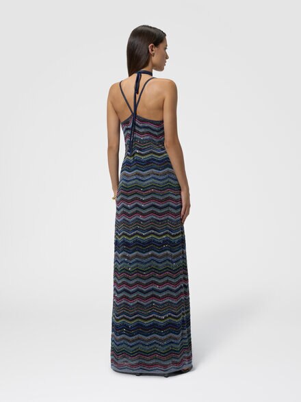 Vestido largo de punto chevron con tirantes trenzados, Multicolor  - DS26WG2KBK01KSSMSQC