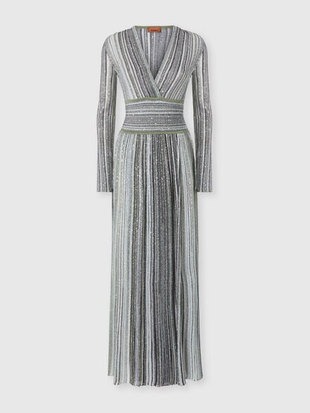 Robe midi col V en viscose lam&eacute;, Vert  - DS26WG34BK01KPS616U