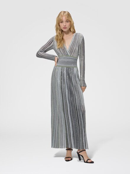 Robe midi col V en viscose lam&eacute;, Vert  - DS26WG34BK01KPS616U