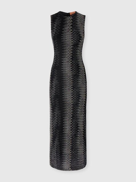 Vestido midi evas&eacute; en viscosa lam&eacute; chevron, Negro - DS26WG35BR0153S91RB