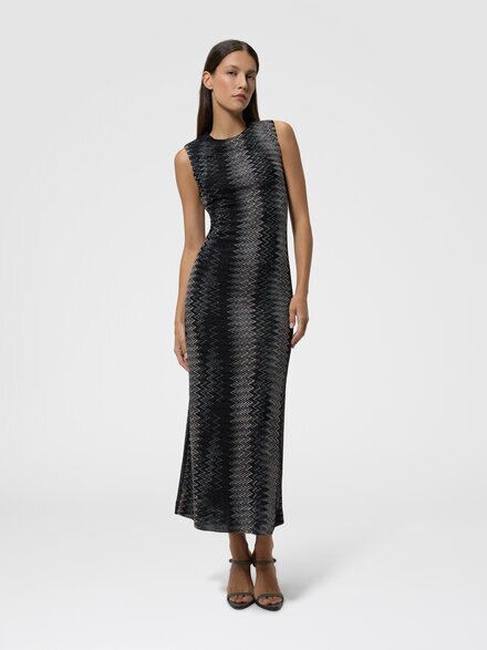 Vestido midi evas&eacute; en viscosa lam&eacute; chevron, Negro - DS26WG35BR0153S91RB