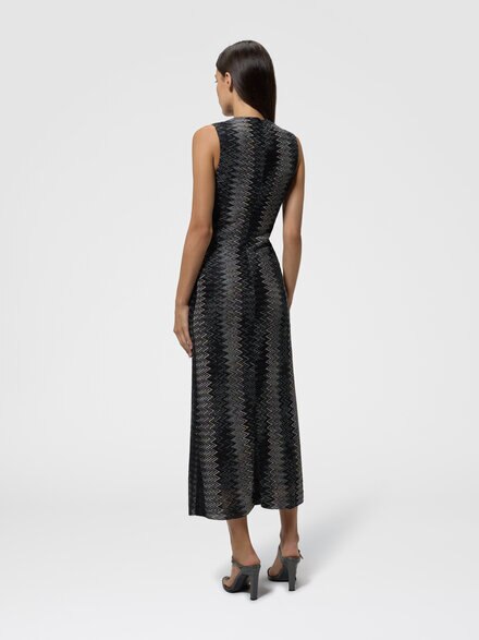 Vestido midi evas&eacute; en viscosa lam&eacute; chevron, Negro - DS26WG35BR0153S91RB