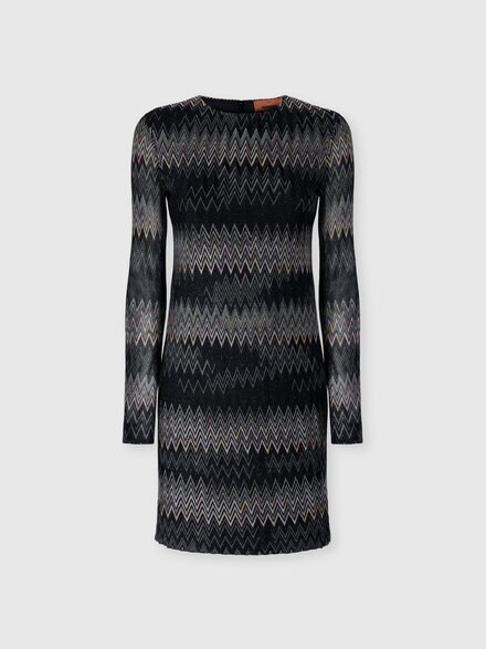 Mini vestido en viscosa lam&eacute; chevron de manga larga, Negro - DS26WG36BR0153S91RB