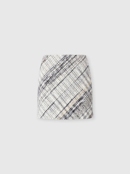 Mini-jupe en laine m&eacute;lange check, Blanc  - DS26WH09BC006IS01M2