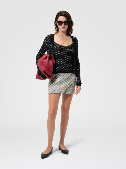 Mini-jupe en laine m&eacute;lange check, Blanc  - DS26WH09BC006IS01M2