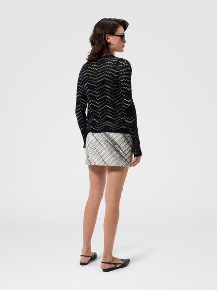 Mini-jupe en laine m&eacute;lange check, Blanc  - DS26WH09BC006IS01M2