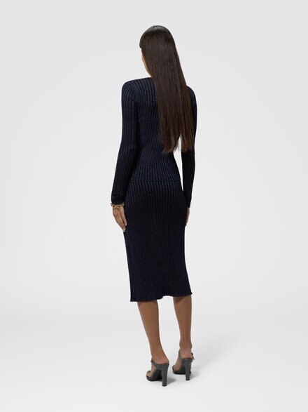 Falda midi acanalada en viscosa lam&eacute; con abertura, Azul Marino  - DS26WH0DBK01JES72RB