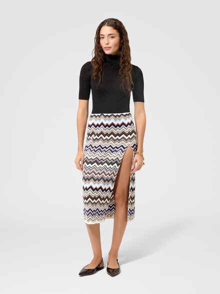 Falda midi zig zag en viscosa y lana con abertura, Multicolor  - DS26WH0JBK01KOSMSPL