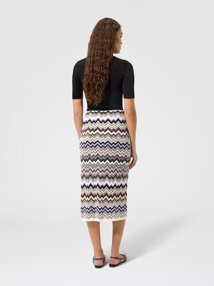 Falda midi zig zag en viscosa y lana con abertura, Multicolor  - DS26WH0JBK01KOSMSPL