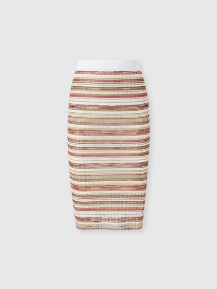 Falda midi acanalada a rayas en mezcla de viscosa, Multicolor  - DS26WH0KBK01JAS30GD