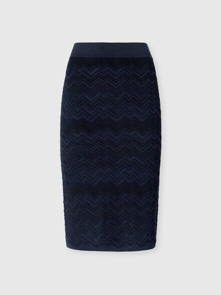 Mini-jupe en laine et viscose chevron, Bleu Marine  - DS26WH0MBK01JZS72R9