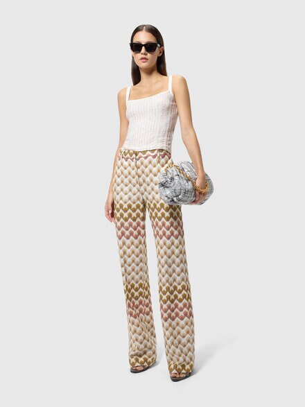 Pantalon droit en viscose lam&eacute; motif dentelle, Or& Beige - DS26WI01BR015LS30GA