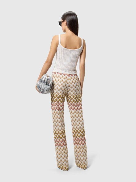 Pantalon droit en viscose lam&eacute; motif dentelle, Or& Beige - DS26WI01BR015LS30GA