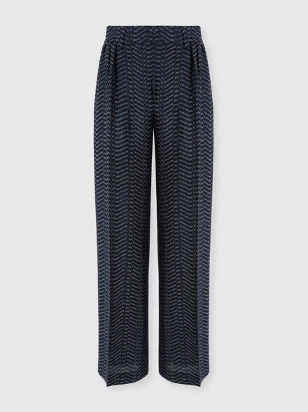 Pantalon classique en viscose lam&eacute; motif grec, Bleu& Or - DS26WI08BR015RS72QT