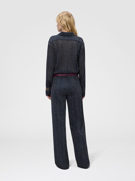 Pantalon classique en viscose lam&eacute; motif grec, Bleu& Or - DS26WI08BR015RS72QT