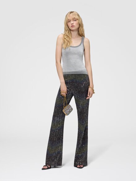 Flare trousers with woven Greek key motif, Multicoloured  - DS26WI09BC006GS91SZ