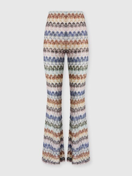 Flare viscose lam&eacute; trousers with lace motif, Multicoloured  - DS26WI09BR015PSMSPU