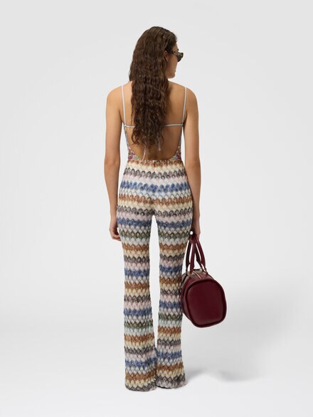 Flare viscose lam&eacute; trousers with lace motif, Multicoloured  - DS26WI09BR015PSMSPU