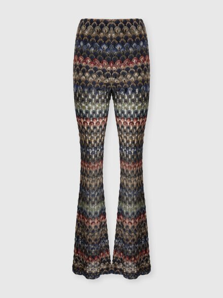 Pantalon flare en viscose lam&eacute; motif dentelle, Multicolore  - DS26WI09BR015PSMSPV