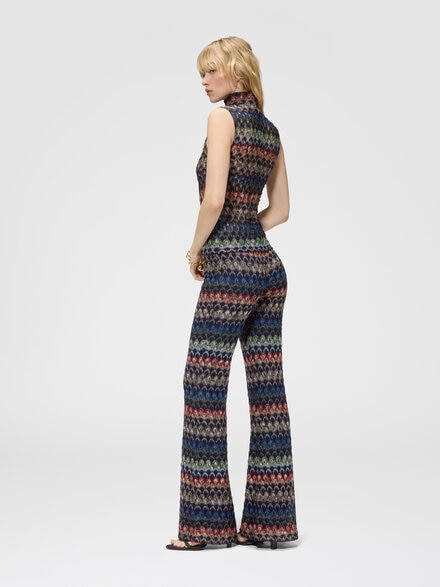Pantalon flare en viscose lam&eacute; motif dentelle, Multicolore  - DS26WI09BR015PSMSPV