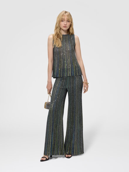 Pantalon palazzo c&ocirc;tel&eacute; avec paillettes, Vert  - DS26WI0HBK01J8S616T