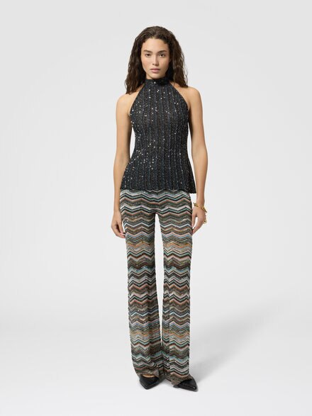Chevron palazzo trousers with sequins, Multicoloured  - DS26WI0KBK01KSSMSPO