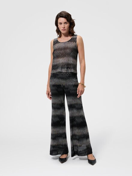 Pantal&oacute;n palazzo en viscosa lam&eacute; chevron, Negro - DS26WI11BR0153S91RB