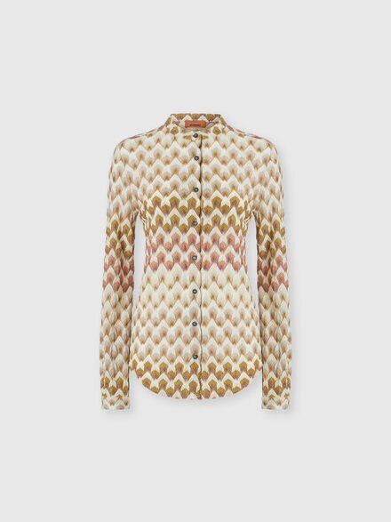 Camisa en viscosa lam&eacute; con motivo encaje, Dorado& Beige - DS26WJ03BR015LS30GA