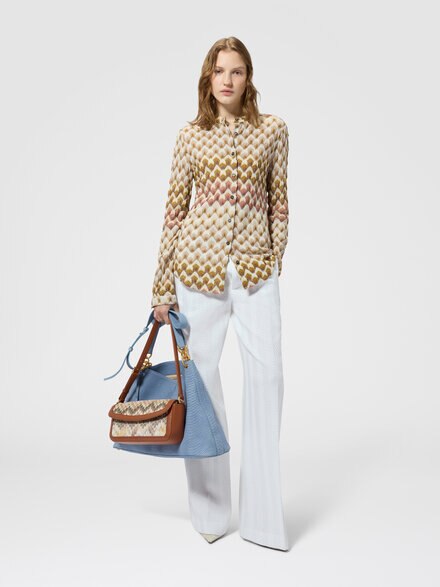 Camisa en viscosa lam&eacute; con motivo encaje, Dorado& Beige - DS26WJ03BR015LS30GA
