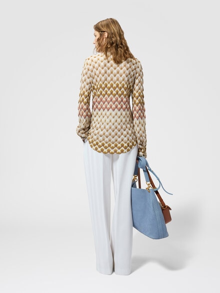 Camisa en viscosa lam&eacute; con motivo encaje, Dorado& Beige - DS26WJ03BR015LS30GA