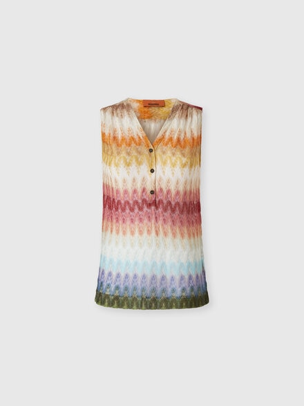 Sleeveless viscose lam&eacute; blouse with lace motif, Multicoloured  - DS26WK08BR015KSMSPT
