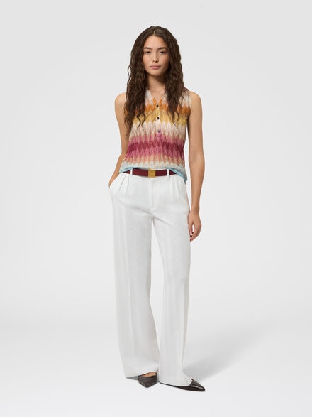 Sleeveless viscose lam&eacute; blouse with lace motif, Multicoloured  - DS26WK08BR015KSMSPT