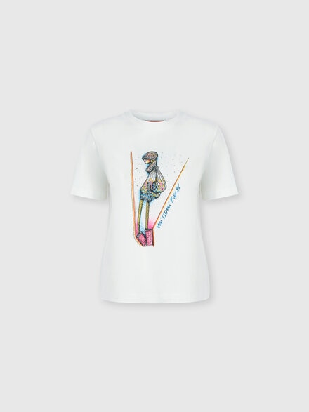 Camiseta de algod&oacute;n jersey con cuello redondo estampada, Blanco  - DS26WL00BJ00R3S01MA