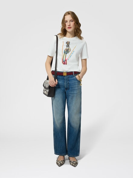 Camiseta de algod&oacute;n jersey con cuello redondo estampada, Blanco  - DS26WL00BJ00R3S01MA