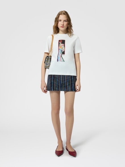 Camiseta de algod&oacute;n jersey con cuello redondo estampada, Blanco  - DS26WL00BJ00R3S01MB