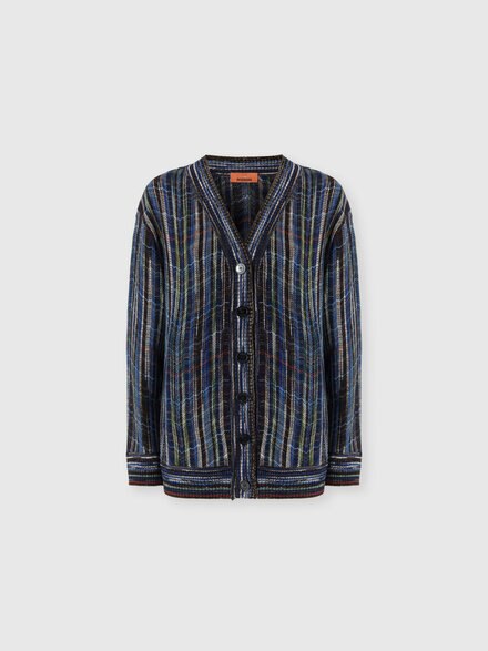 Cardigan oversize en laine et viscose, Bleu & Multicolore  - DS26WM0BBC006FS72QV