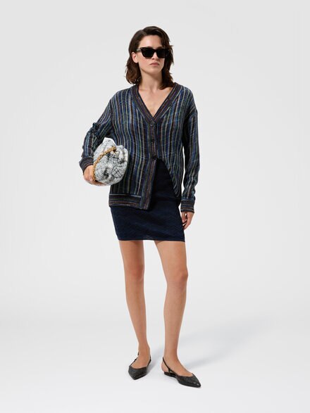 Cardigan oversize en laine et viscose, Bleu & Multicolore  - DS26WM0BBC006FS72QV