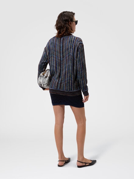 Cardigan oversize en laine et viscose, Bleu & Multicolore  - DS26WM0BBC006FS72QV
