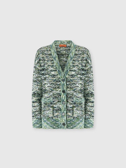 Oversized cardigan with patch pockets and 3D construction, Multicoloured  - DS26WM0FBK01KCS01MU