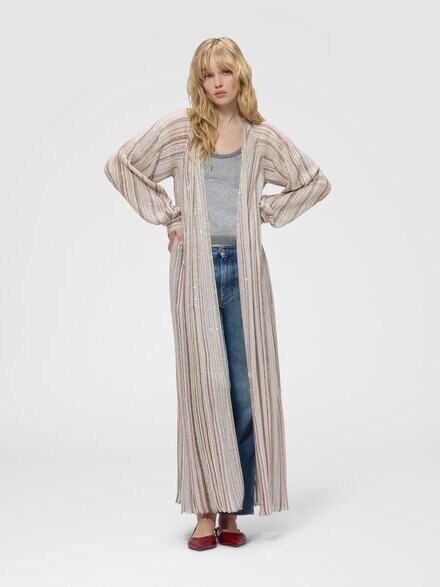 Cardigan long c&ocirc;tel&eacute; avec ceinture et paillettes, Rose  - DS26WM0JBK01J8S30GE