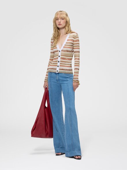Cardigan c&ocirc;tel&eacute; ray&eacute; en m&eacute;lange de viscose, Multicolore  - DS26WM0KBK01JAS30GD