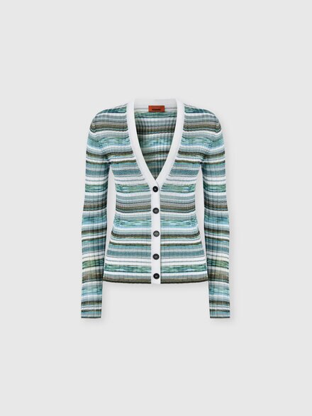 Ribbed striped viscose-blend cardigan, Multicoloured  - DS26WM0KBK01JAS72R4