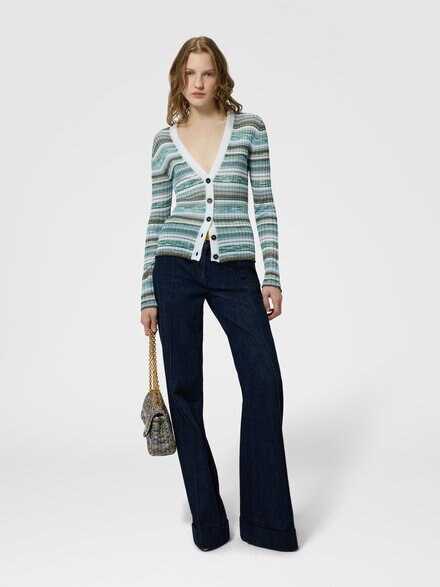 Ribbed striped viscose-blend cardigan, Multicoloured  - DS26WM0KBK01JAS72R4