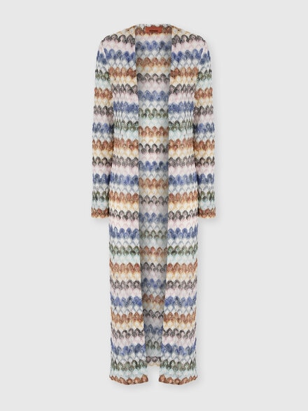 Cardigan lungo in viscosa lam&eacute; motivo pizzo, Multicolore  - DS26WM0OBR015PSMSPU