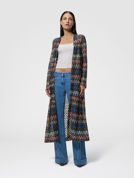 C&aacute;rdigan largo en viscosa lam&eacute; con motivo encaje, Multicolor  - DS26WM0OBR015PSMSPV